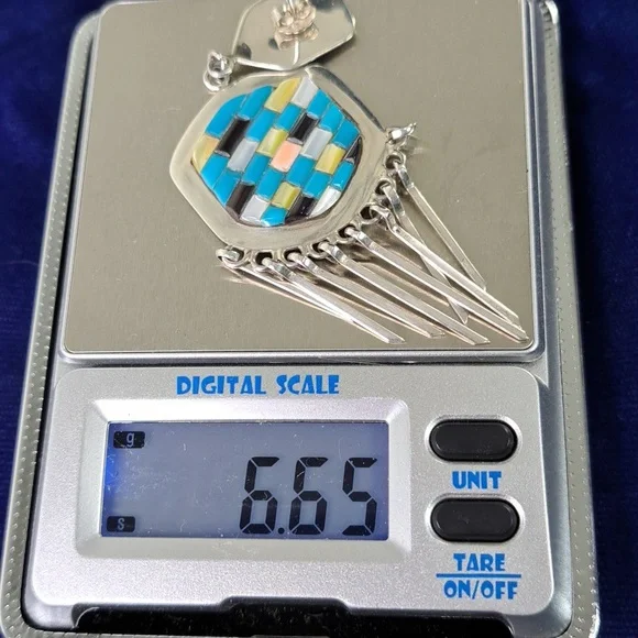 Native American Multi Stone Cobblestone On Sterling Silver Dangle Earrings - Picture 9 of 11